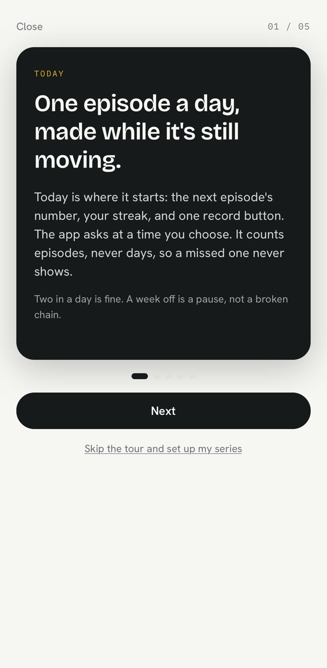 The first tour stop: one episode a day, made while it’s still moving