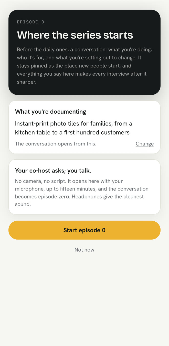 Episode 0: the line you wrote shown back, and Start episode 0