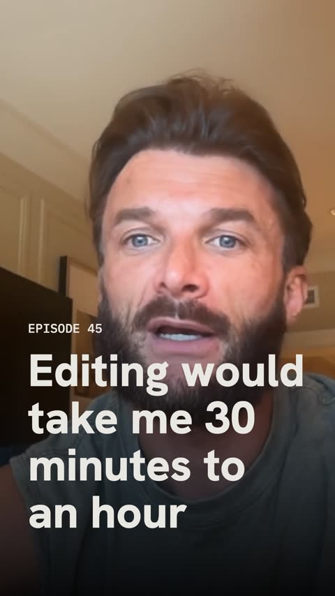 portrait cover for a building in public instagram reel: episode 45, a founder mid-sentence with his own line across the frame