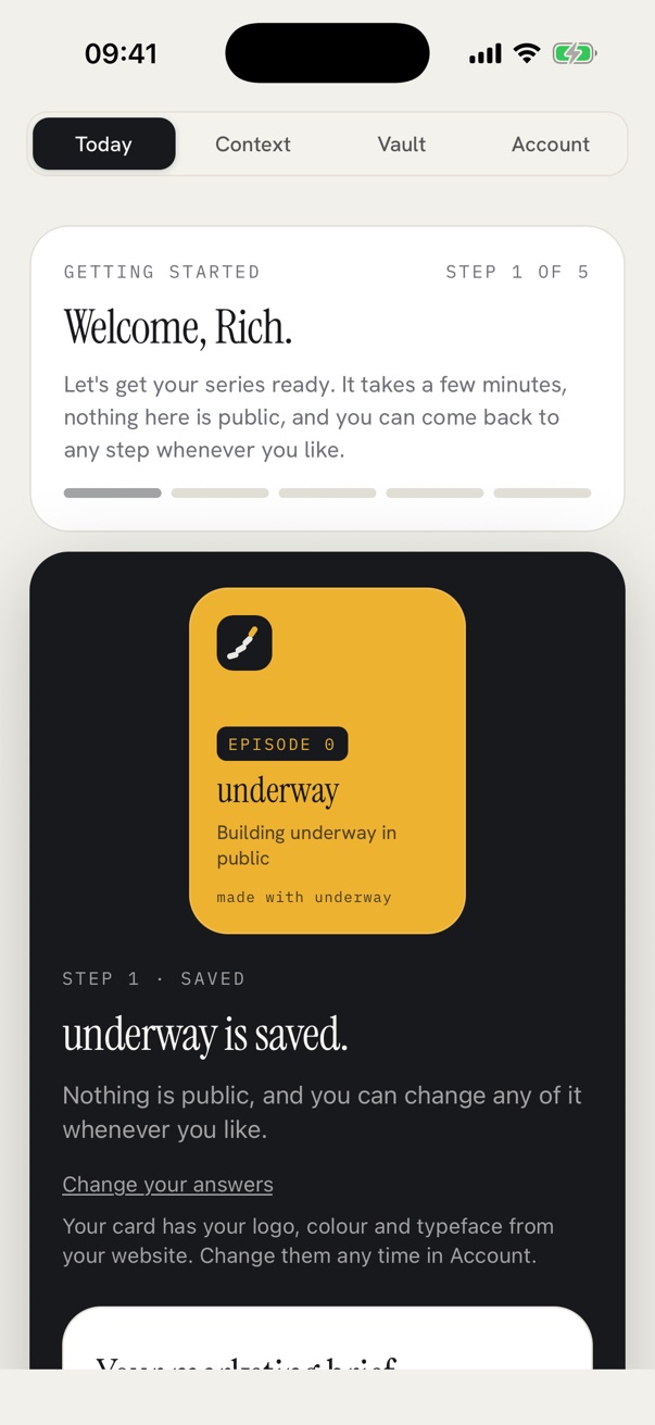 underway is saved: the episode zero card in underway's own logo and gold, read from its website