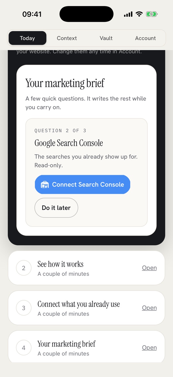 Question 2 of 3: Google Search Console, with Connect Search Console and Do it later